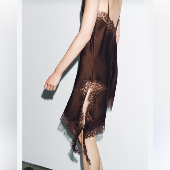 Zara NWT ZW Collection asymmetric lace dress brown 5919/200 - Picture 3 of 14